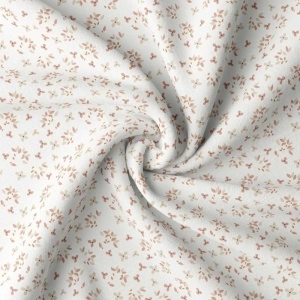 Material Muselină Imprimată Flori, 100% bumbac - White & Soft Tones