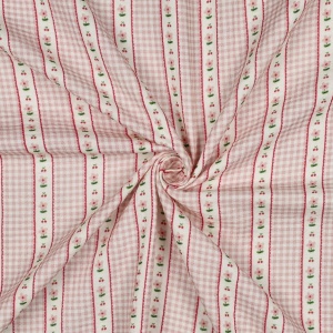Muselină Imprimată Flori si Dungi - Pink - Img 3