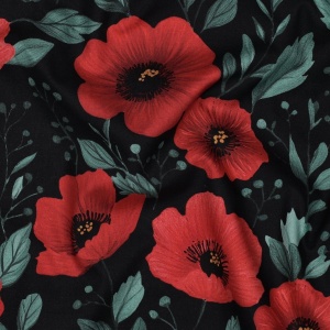 Poplin Premium Imprimat floricele- Black