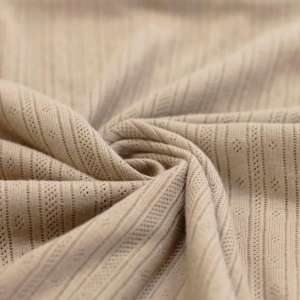 Jerse Bumbac Pointelle Stripes - Dark Beige - Img 2