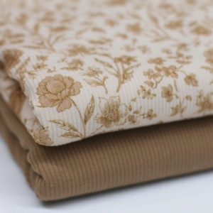Jerse Rib Imprimat - Beige Vintage Flower