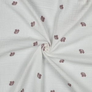 Material Muselină Brodată Buchețele de Flori, 100% bumbac - White - Img 3