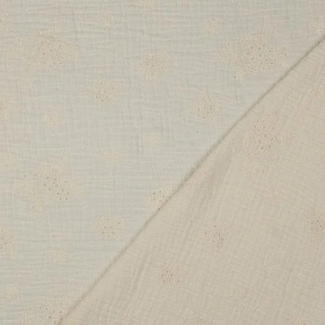 Material Muselină Brodată Floricele, 100% bumbac - Natural - Img 4