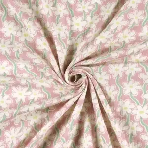 Material Muselină Imprimată Floricele, 100% bumbac - Light Pink - Img 3