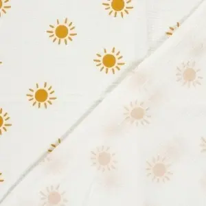 Material Muselină Imprimată Model Soare, 100% bumbac - Off White - Img 4