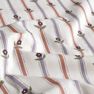 Poplin Imprimat Flori si Dungi - Off White