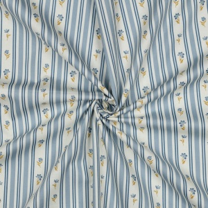 Poplin Premium Imprimat Dungi si Flori - Blue - Img 3