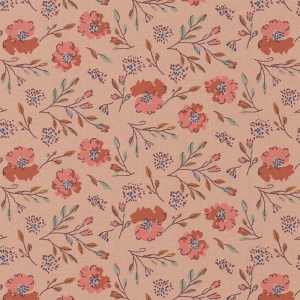 Bumbac Imprimat Flori - Pink & Camel - Img 2