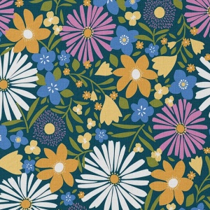 Bumbac Imprimat Floricele - Choupette Blue & Yellow