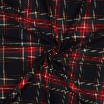Flanel de bumbac în carouri tartan - Navy și Roșu - Img 3