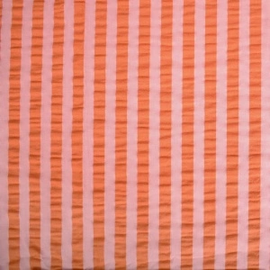Material Bumbac gofrat Seersucker dungi - Pink & Tangerine - Img 2