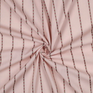 Material Bumbac Jacquard Imprimat - Flower & Stripes Roz - Img 3