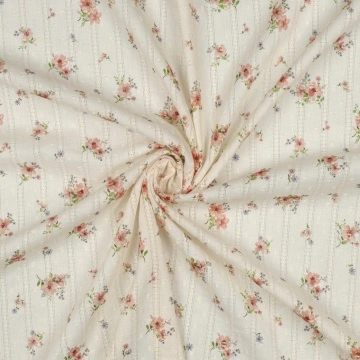 Material Bumbac Jacquard Imprimat - Flowers Natural - Img 3
