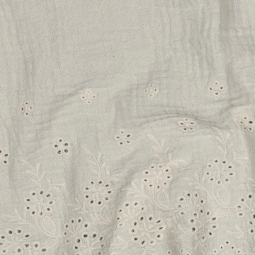 Material Muselină Brodată cu Bordură, 100% bumbac - Natural - Img 2