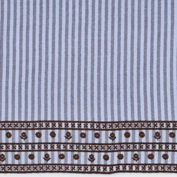 Material Muselină Brodată Dungi cu Bordură, 100% bumbac - Albastru - Img 2