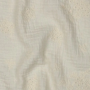Material Muselină Brodată Floricele, 100% bumbac - Natural - Img 2