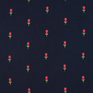 Material Muselină Brodată Floricele, 100% bumbac - Navy
