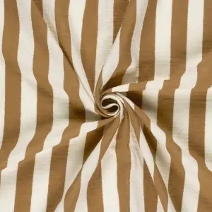 Material Muselină Imprimată Dungi Maro, 100% bumbac - Img 3