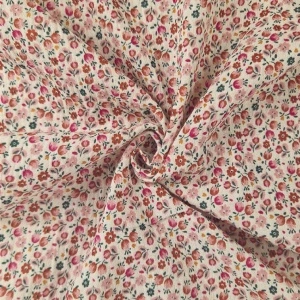 Material Muselină Imprimată Flori, 100% bumbac - Caseille Latte & Pink - Img 2