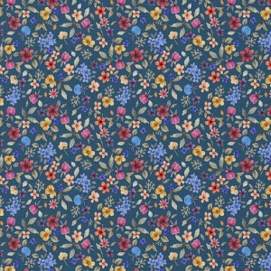 Bumbac Imprimat Digital Flori - Sysy Navy & Yellow