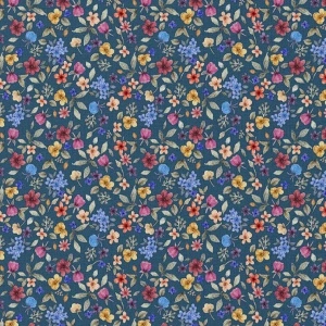 Bumbac Imprimat Digital Flori - Sysy Navy & Yellow