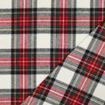 Flanel de bumbac în carouri tartan - Ecru și Roșu - Img 4
