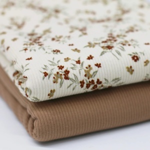 Jerse Rib Imprimat - Rosemary Twig Beige
