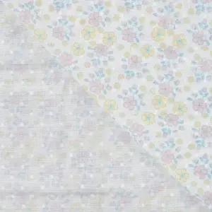 Material Bumbac Dobby Imprimat - Flori Ecru - Img 3