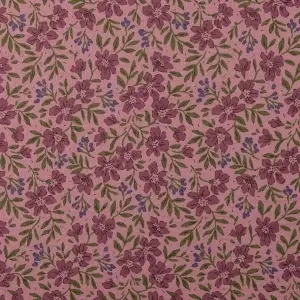 Material Bumbac gros imprimat cu flori - Old Pink