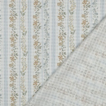 Material Bumbac Jacquard Imprimat - Flower & Checks Alb - Img 4