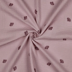 Material Muselină Brodată Flori, 100% bumbac - Mauve - Img 3