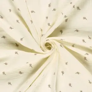 Material Muselină Brodată Flori Roz, 100% bumbac - Off White - Img 3