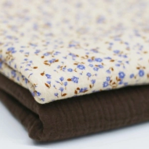Material Muselină Imprimată Flori, 100% bumbac - Blue Mini Flowers