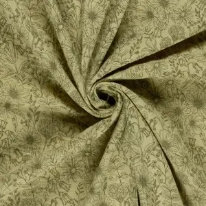 Material Muselină Imprimată Flori, 100% bumbac - Khaki Green - Img 3