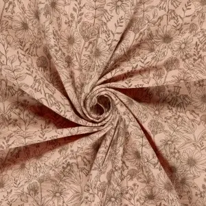 Material Muselină Imprimată Flori, 100% bumbac - Old Pink