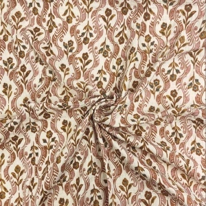 Material Muselină Imprimată Flori -Kandla Latte & Camel, 100% bumbac - Img 2