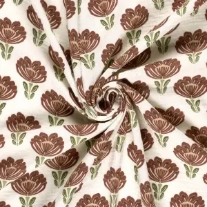 Material Muselină Imprimată Flori Mari, 100% bumbac - White - Img 3