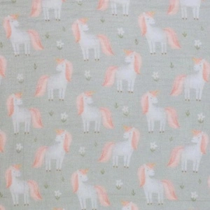 Material Muselină Imprimată Unicorni, 100% bumbac - Img 2