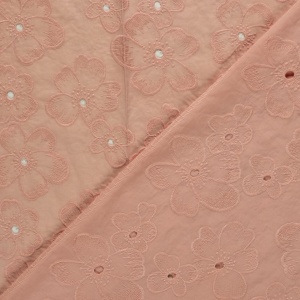 Poplin Brodat Floral - Coral