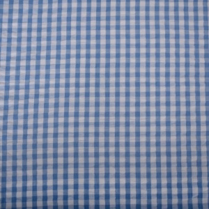 Bumbac gofrat Seersucker carouri Vichy - Off White & Blue