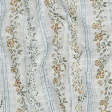 Material Bumbac Jacquard Imprimat - Flower & Checks Alb