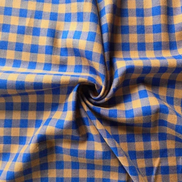 Material Flanel din Bumbac cu doua fete in carouri - Caramel si Cobalt