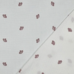 Material Muselină Brodată Buchețele de Flori, 100% bumbac - White - Img 4