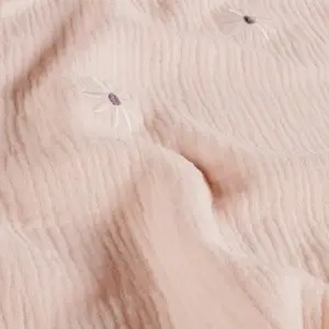 Material Muselină Brodată Flori, 100% bumbac - Pink