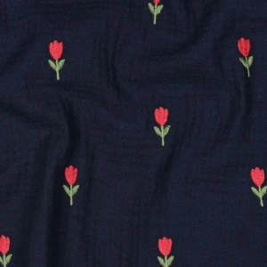 Material Muselină Brodată Floricele, 100% bumbac - Navy - Img 2