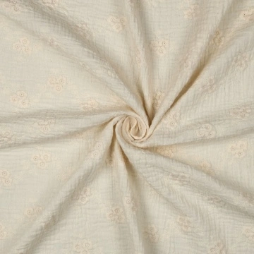 Material Muselină Brodată Floricele Mici, 100% bumbac - Natural - Img 3