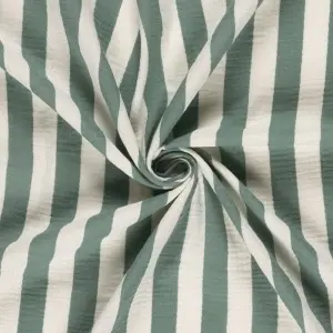 Material Muselină Imprimată Dungi Verde, 100% bumbac - Img 3