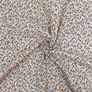 Material Muselină Imprimată Flori, 100% bumbac - Diletta Latte & Blue - Img 2