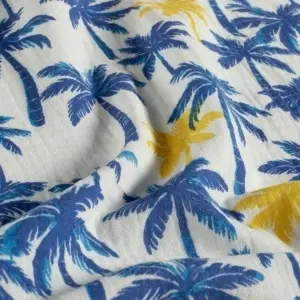 Material Muselină Imprimată Palmieri, 100% bumbac - Off White