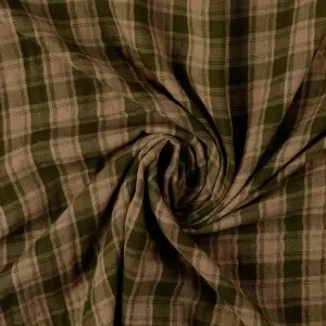 Material Muselină Yarn Dyed cu Două Fețe Carouri Vichy, 100% bumbac - Olive Green - Img 3